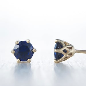 Natural Blue Sapphire Solid Gold stud earrings,  yellow, rose, white gold 4mm or 5mm sizes