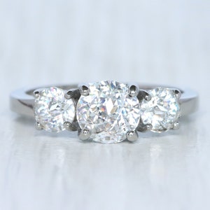 Genuine moissanite Jubilee Cut  3 stone Trilogy Ring in White Gold or Titanium  - engagement ring - handmade ring