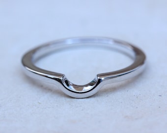 Curved wedding ring band - Available in Sterling Silver and White Gold Filled - Handmade