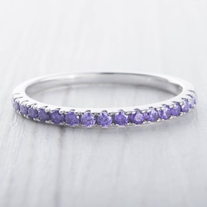 1.8mm wide Amethyst Gemstone Half Eternity ring - stacking ring - wedding band in Titanium, white gold filled or Silver