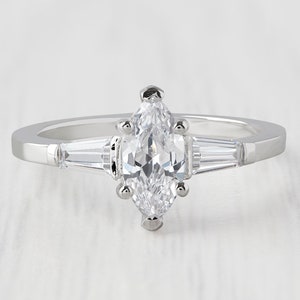 Marquise man made diamond Trilogy ring - available in Sterling Silver or White Gold Filled - engagement ring