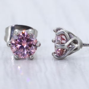 4,5,6mm GENUINE Pink Moissanite stud earrings, available in titanium, white gold and surgical steel 4mm, 5mm or 6mm sizes