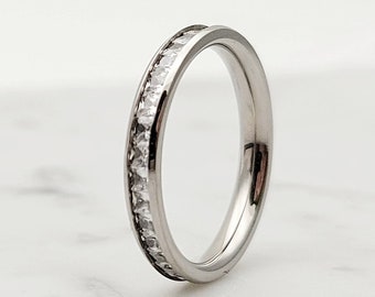 Titan 4 mm bred prinsesslipad konstgjord diamant simulant alliansring / stapelring - Vigselring - Förlovningsring