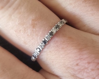 2mm wide Black & White Moissanite Half Eternity ring in Titanium or white gold filled- stacking ring - wedding band