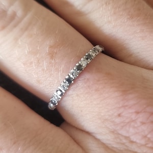 2mm wide Black & White Moissanite Half Eternity ring in Titanium or white gold filled- stacking ring - wedding band