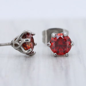 5mm GENUINE RED Moissanite stud earrings, available in titanium, white gold and surgical steel