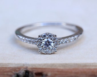 Natural White Sapphire Solitaire Engagement Ring - Available in Sterling Silver or White Gold - Handmade