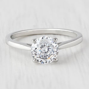 Portuguese cut 1.5ct Man Made Diamond Simulant solitaire cathedral ring in Titanium or White Gold - engagement ring - wedding ring