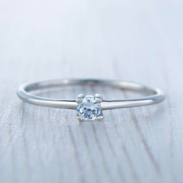 Genuine moissanite petite solitaire ring in White Gold or Titanium  - engagement ring - handmade ring