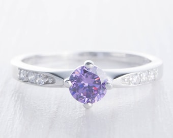 Natürlicher Amethyst Solitär Verlobungsring - erhältlich in Sterling Silber oder Weißgold - Handgemacht