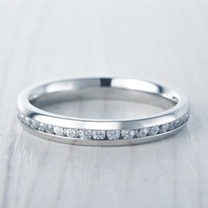 3mm Wide Man Made Diamond Simulant Full Eternity ring / stacking ring in white gold or titanium - Wedding Band - Engagement ring