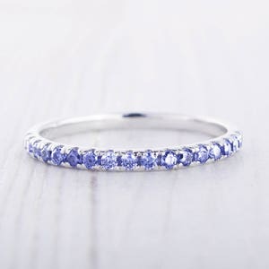 Natural Tanzanite 1.8mm wide Half Eternity ring  in white gold or Silver - stacking ring - wedding band - handmade engagement ring