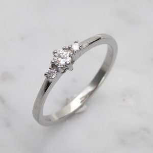 Man made simulated Diamond 3 stone Trilogy Ring in White Gold or Titanium  - engagement ring - handmade ring