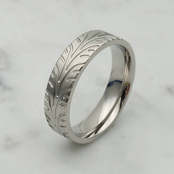 6mm Tire tread ring in pure Titanium - Wedding ring band for men and women