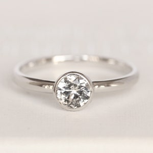 Simulated diamond bezel set solitaire ring - Available in white gold or sterling silver - handmade ring