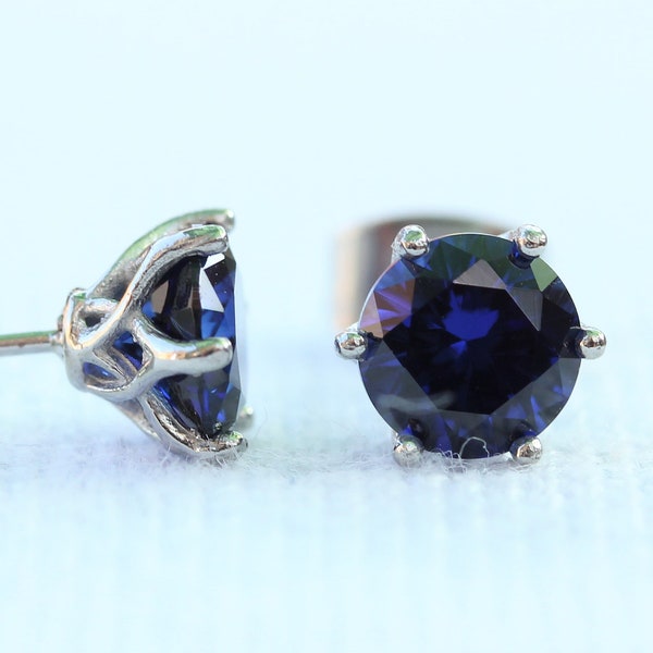 Natural Blue Sapphire stud earrings, available in titanium, white gold and surgical steel 4mm and 5mm sizes