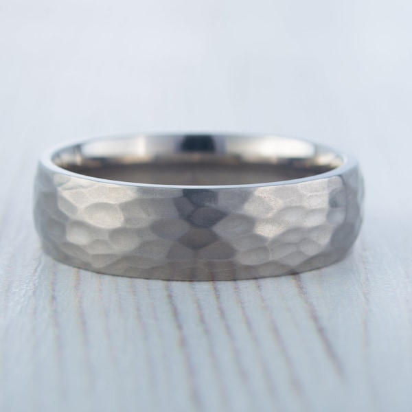 6mm Hammered finish Titanium Wedding ring band for men and women