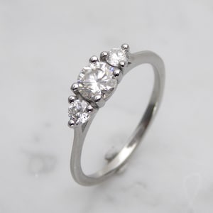 Man made simulated Diamond 3 stone Trilogy Ring in White Gold or Titanium  - engagement ring - handmade ring