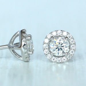 Genuine Moissanite Halo stud earrings in Sterling silver