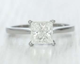1ct Princess Cut Solitaire cathedral ring in Titanium or White Gold - Moissanite or Simulated diamond