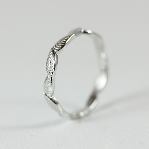 Solid Gold Leaf design 2mm wide wedding ring - wedding band - promise ring