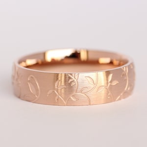 6mm wide 18K Rose Gold and Brushed Titanium with engraved detail Wedding ring band for men and women