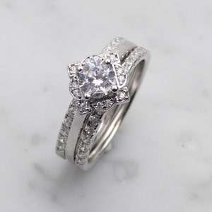 Wedding Set - Man made Diamond solitaire ring & 2x half eternity - Sterling Silver or white gold Filled - engagement ring