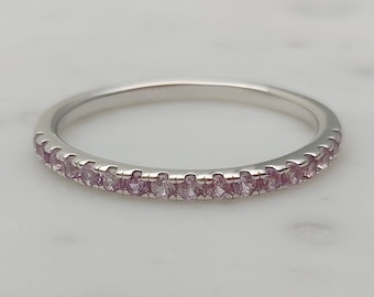 1.8mm wide Alexandrite Half Eternity ring in white gold or Silver - stacking ring - wedding band - handmade engagement ring