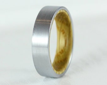6mm Titanium & Whiskey barrel wood Wedding ring band for men and women