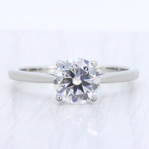 Certified White Moissanite 1.5ct Solitaire cathedral setting ring in Titanium or White gold - handmade engagement ring