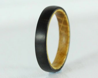 4mm Titanium & Whiskey barrel wood Wedding ring band for men and women