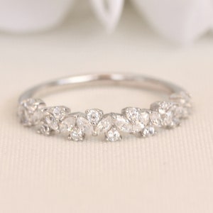 Solid Platinum man made diamond Marquise and round cut half eternity ring