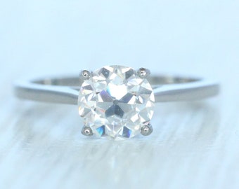Old European Cut Genuine White Moissanite engagement ring, 0.50ct, 1ct, 1.5ct and 2ct options