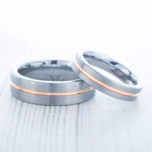 4mm and 6mm wide 14K Rose Gold and Brushed Titanium Couples Wedding ring band for men and women