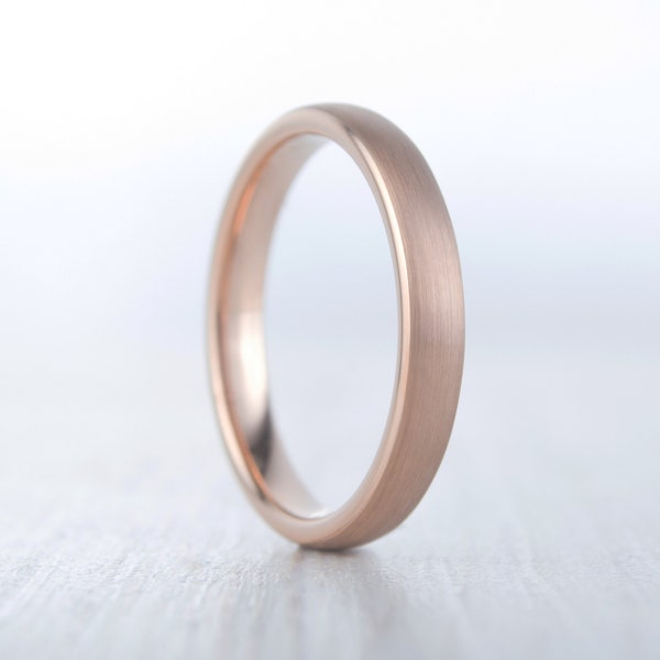 3mm wide 14K Rose Gold and Brushed Titanium Wedding ring band for men and women