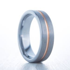 6mm 14K Rose Gold and Brushed Titanium Couples Wedding ring band for men and women