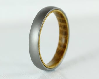 4mm Titanium & Whiskey barrel wood Wedding ring band for men and women