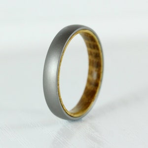 4mm Titanium & Whiskey barrel wood Wedding ring band for men and women image 1