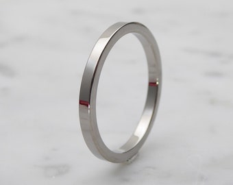 2mm Titanium Flat / Square Shape Plain band Wedding Ring polished and brushed finishes available