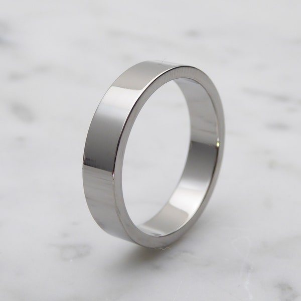 5mm Titanium Flat / Square Shape Plain band Wedding Ring - available in polished and brushed finishes