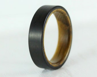 6mm Titanium & Whiskey barrel wood Wedding ring band for men and women