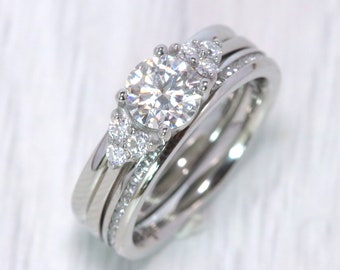 Wedding set! Genuine Moissanite engagement ring and matching eternity & Wedding ring in Titanium or White Gold