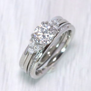 Wedding set! Genuine Moissanite engagement ring and matching eternity & Wedding ring in Titanium or White Gold