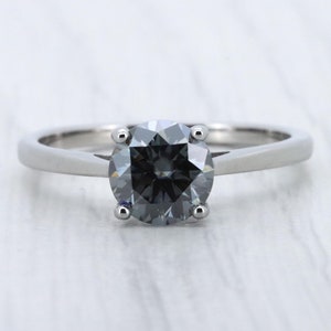Certified Grey Moissanite engagement ring, 1ct, 1.5ct and 2ct options in titanium or white gold filled