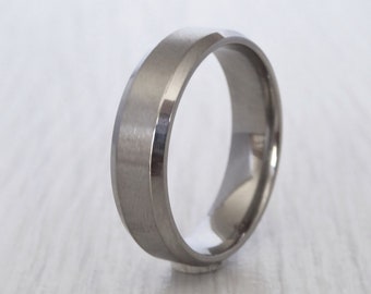 6mm Bevelled Edge Titanium Comfort Fit Mens / Womens Plain band Wedding Ring