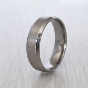 6mm Bevelled Edge Titanium Comfort Fit Mens / Womens Plain band Wedding Ring