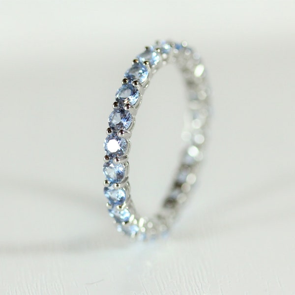 Aquamarine 2.5mm wide full Eternity ring - stacking ring - wedding band available in gold and platinum