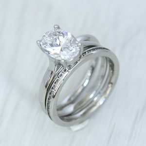 Wedding set! 1.7ct simulated diamond solitaire and matching eternity & wedding ring in Titanium or White Gold filled