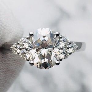 Solid Platinum 2.5ct Oval Moissanite solitaire ring in solid gold - engagement ring