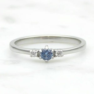 Natural Aquamarine and White Sapphire 3 stone Trilogy Ring in White Gold or Titanium  - engagement ring - handmade ring